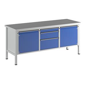 ANKE Werkbank, stellingbouw, 2 deuren 540 mm, 3 laden, hoogte 890 mm, universeel blad