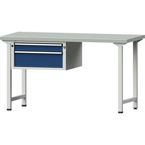 ANKE Werkbank, stellingbouw, 2 laden, breedte 1500 mm, plaatstalen toplaag