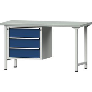 ANKE Werkbank, stellingbouw, 3 laden, breedte 1500 mm, plaatstalen toplaag