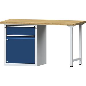 ANKE Werkbank, stellingbouw, 1 lade 180 mm, 1 deur 540 mm, breedte 1500 mm, massief beukenhout