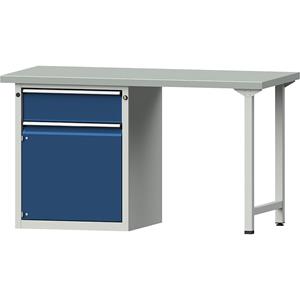 ANKE Werkbank, stellingbouw, 1 lade 180 mm, 1 deur 540 mm, breedte 1500 mm, plaatstalen toplaag