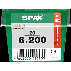 Spax - Universalschraube, 6 x 200 mm, 20 Stück, Teilgewinde, Senkkopf, t-star plus T30, 4CUT, wirox - 4191010602012