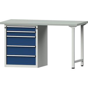ANKE Werkbank, stellingbouw, 5 laden, breedte 1500 mm, plaatstalen toplaag