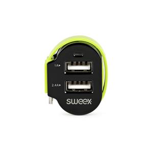 sweex Autolader 3-Uitgangen 6 A 2x USB / Micro-USB Zwart/Groen