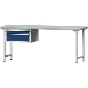 ANKE Werkbank, stellingbouw, 2 laden, breedte 2000 mm, plaatstalen toplaag