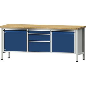 ANKE Werkbank, stellingbouw, 2 deuren 540 mm, 3 laden, massief beukenhout, gedeeltelijk uitschuifbaar