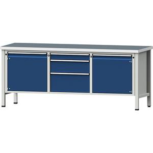 ANKE Werkbank, stellingbouw, 2 deuren 540 mm, 3 laden, universeel blad, gedeeltelijk uitschuifbaar