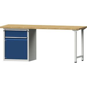 ANKE Werkbank, stellingbouw, 1 lade 180 mm, 1 deur, breedte 2000 mm, massief beukenhout