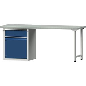 ANKE Werkbank, stellingbouw, 1 lade 180 mm, 1 deur, breedte 2000 mm, plaatstalen toplaag