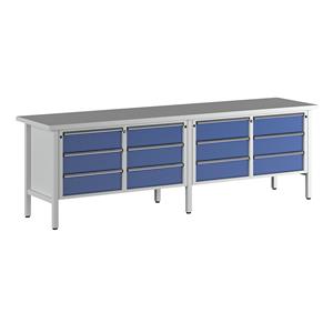 ANKE Werkbank breedte 2800 mm, stellingbouw, 12 laden, 180 mm volledig uitschuifbaar, hoogte 890 mm, universeel blad