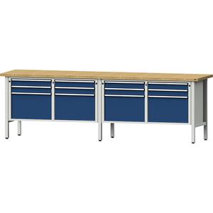 ANKE Werkbank breedte 2800 mm, stellingbouw, 12 laden, 8 x 90 mm, 4 x 360 mm, hoogte 890 mm, massief beukenhouten blad