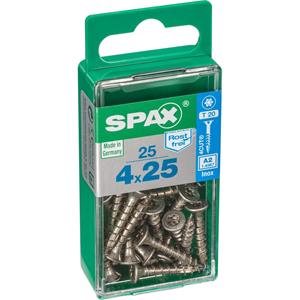 Edelstahlschraube, 4 x 25 mm, 25 Stück, Vollgewinde, Senkkopf, t-star plus T20, 4CUT, Edelstahl rostfrei A2 - 4197000400251 - Spax