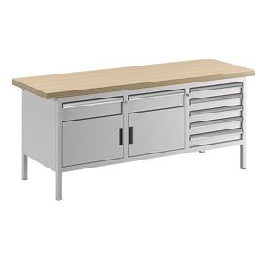 LISTA Werkbank, stellingbouw, breedte 2000 mm, 7 laden, 2 deuren, kastframe lichtgrijs, front lichtgrijs