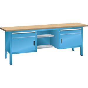 LISTA Werkbank, stellingbouw, 2 laden, 2 deuren, 4 legborden, kastframe lichtblauw, front lichtblauw
