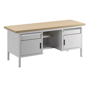 LISTA Werkbank, stellingbouw, 2 laden, 2 deuren, 4 legborden, kastframe lichtgrijs, front lichtgrijs