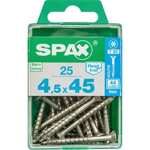 Edelstahlschraube, 4,5 x 45 mm, 25 Stück, Teilgewinde, Senkkopf, t-star plus T20, 4CUT - 4197000450452 - Spax