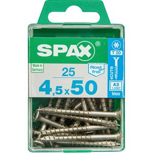 Edelstahlschraube, 4,5 x 50 mm, 25 Stück, Teilgewinde, Senkkopf, t-star plus T20, 4CUT - 4197000450502 - Spax