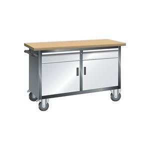 LISTA Compacte werkbank, verrijdbaar, 2 laden, 2 deuren, 2 legborden, kastframe grijs metallic, front lichtgrijs