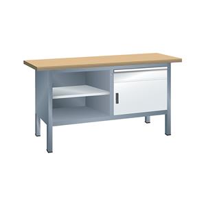 LISTA Werkbank, stellingbouw, 1 lade, 1 deur, 3 legborden, kastframe grijs metallic, front lichtgrijs