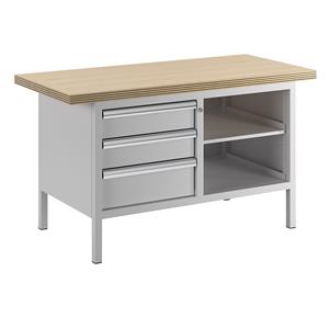 LISTA Werkbank, stellingbouw, 3 laden, 2 legborden, kastframe lichtgrijs, front lichtgrijs