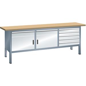 LISTA Werkbank, stellingbouw, breedte 2000 mm, 7 laden, 2 deuren, kastframe grijs metallic, front lichtgrijs