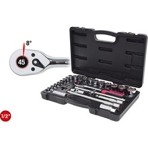 kstools KS Tools 1/2'' CHROMEplus dopsleutelset, 28 delen, Flank Traction