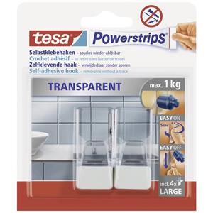 tesa POWERSTRIPS Zelfklevende haak Large Transparant, Wit Inhoud: 2 stuk(s)