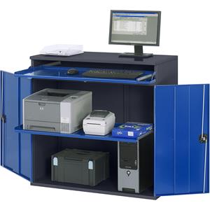 RAU Computer-werkstation, kastframe met 1 uitschuifbaar legbord, breedte 1100 mm, antraciet / gentiaanblauw