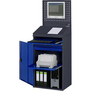 RAU Computer-werkstation, perforatiewand, lessenaar, uitschuifbaar legbord, lade, breedte 650 mm, antraciet / gentiaanblauw