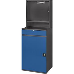 RAU Computer-werkstation, monitorbehuizing, 1 uitschuifbaar legbord, 2 laden, breedte 650 mm, antraciet / gentiaanblauw