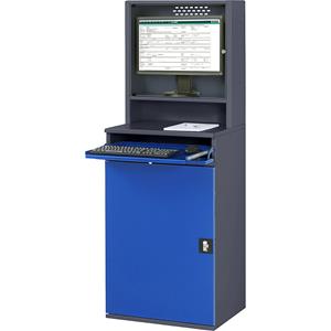 RAU Computer-werkstation, monitorbehuizing, 2 uitschuifbare legborden, breedte 650 mm, antraciet / gentiaanblauw