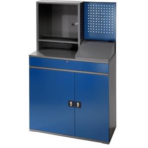 RAU Computer-werkstation, monitorbehuizing, 2 uitschuifbare legborden, breedte 1100 mm, antraciet / gentiaanblauw