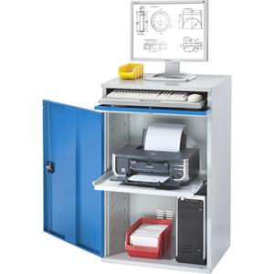 EUROKRAFTpro Computer-werkstation, staalplaat, h x b = 1060 x 650 mm, zonder monitorkast, deurkleur lichtblauw