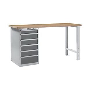 LISTA Werkbank in modulair systeem, hoogte 1040 mm, onderbouwkast, 6 laden, grijsmetallic, tafelbreedte 2000 mm