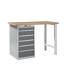 LISTA Werkbank in modulair systeem, hoogte 1040 mm, onderbouwkast, 6 laden, grijsmetallic, tafelbreedte 1500 mm