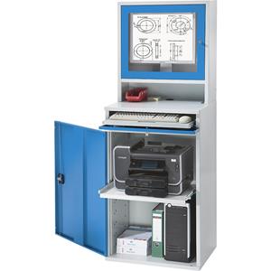EUROKRAFTpro Computer-werkstation, staalplaat, h x b = 1770 x 650 mm, met monitorkast, deurkleur lichtblauw