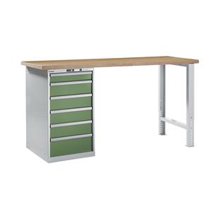 LISTA Werkbank in modulair systeem, hoogte 1040 mm, onderbouwkast, 6 laden, resedagroen, tafelbreedte 2000 mm