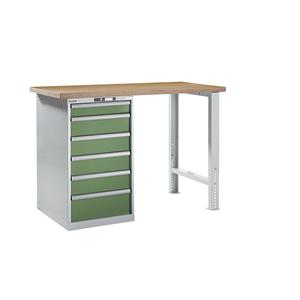 LISTA Werkbank in modulair systeem, hoogte 1040 mm, onderbouwkast, 6 laden, resedagroen, tafelbreedte 1500 mm