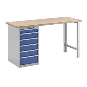 LISTA Werkbank in modulair systeem, hoogte 1040 mm, onderbouwkast, 6 laden, gentiaanblauw, tafelbreedte 2000 mm