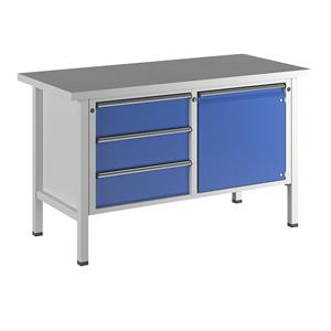 ANKE Werkbank, stellingbouw, 3 laden, deur 540 mm, hoogte 890 mm, universeel blad