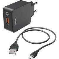 Hama Ladeset, Ladegerät QC3.0 + Micro-USB-Kabel, 1,5m, schwarz