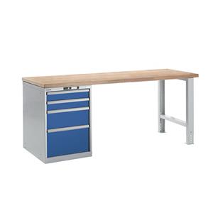 LISTA Werkbank in modulair systeem, hoogte 840 mm, onderbouwkast, 4 laden, gentiaanblauw, tafelbreedte 2000 mm