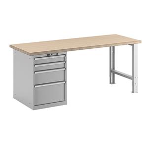 LISTA Werkbank in modulair systeem, hoogte 840 mm, onderbouwkast, 4 laden, lichtgrijs, tafelbreedte 2000 mm