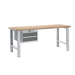 LISTA Werkbank in modulair systeem, hoogte 740 - 1090 mm, hangkast, 2 laden, grijsmetallic, tafelbreedte 2000 mm
