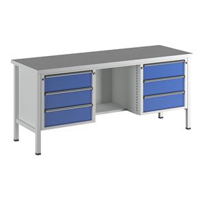 ANKE Werkbank, stellingbouw, 6 laden, ½ aflegbord, hoogte 890 mm, universeel blad