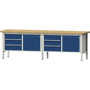 ANKE Werkbank breedte 2800 mm, stellingbouw, 2 deuren, 6 laden volledig uitschuifbaar, hoogte 890 mm, massief beukenhouten blad