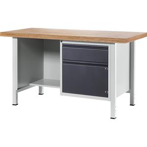 RAU Werkbank, stellingbouw, 1 lade, 1 deur, 1 open vak met teruggeplaatst legbord, bordbreedte 1500 mm, antraciet metallic