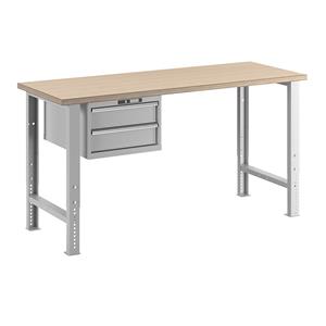 LISTA Werkbank in modulair systeem, hoogte 740 - 1090 mm, hangkast, 2 laden, lichtgrijs, tafelbreedte 2000 mm