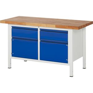 RAU Werkbank, stellingbouw, 2 laden, 2 deuren, bladbreedte 1500 mm, gentiaanblauw