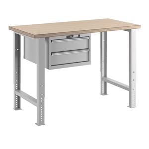 LISTA Werkbank in modulair systeem, hoogte 740 - 1090 mm, hangkast, 2 laden, lichtgrijs, tafelbreedte 1500 mm